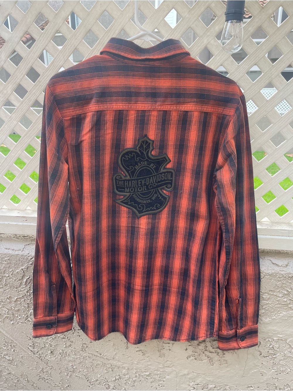 Harley-Davidson Womans Orange & Black Plaid Flannel Shirt